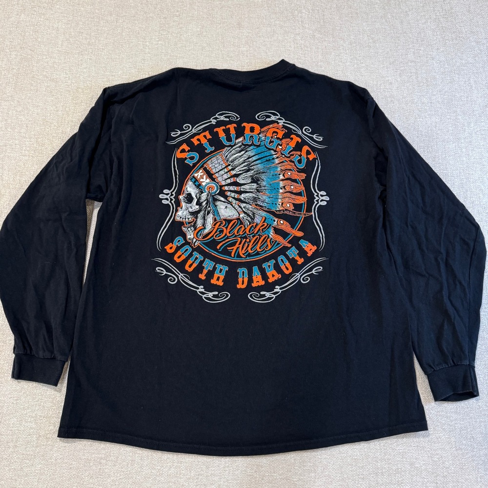 Sturgis Black Hills South Dakota Skull Long Sleeve T Shirt Mens XL Bikecore - Picture 2 of 6